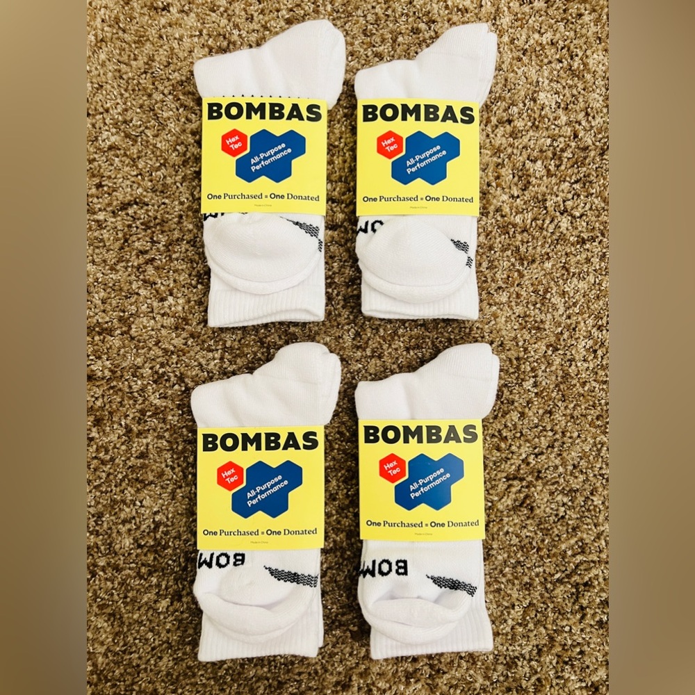 Bundle of 4 - Bombas Men's Solids Calf Sock - White (Size Large)